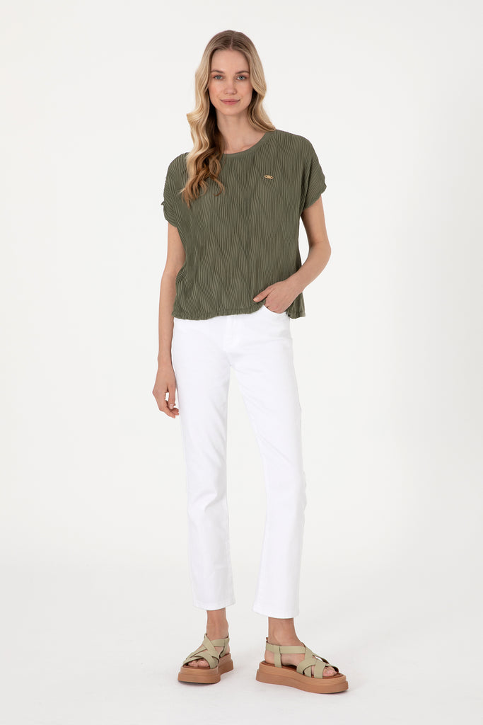 Ženska-Khaki-Majica-Kratkih-Rukava-2104996VR111-4